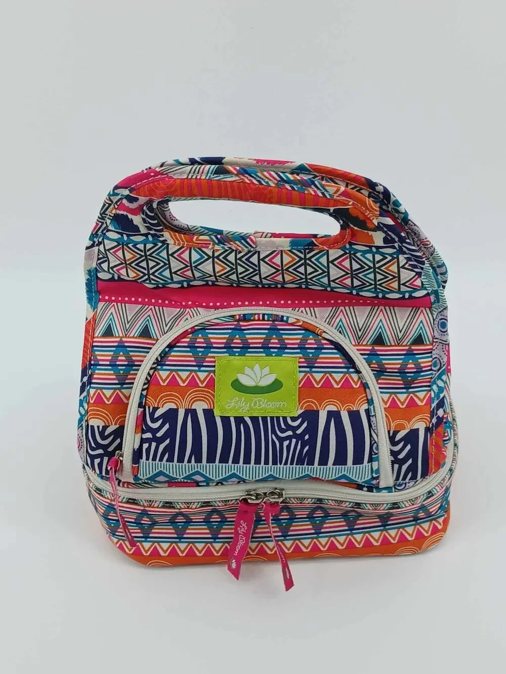 Canvas insulated lunch bag, Lily Bloom, Top Handle Dual Compartment
